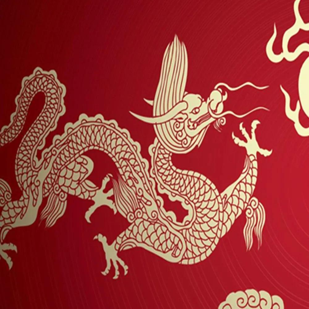Ozdobný paraván Červený japonský drak - 145x170 cm, štvordielny, obojstranný paraván 360°