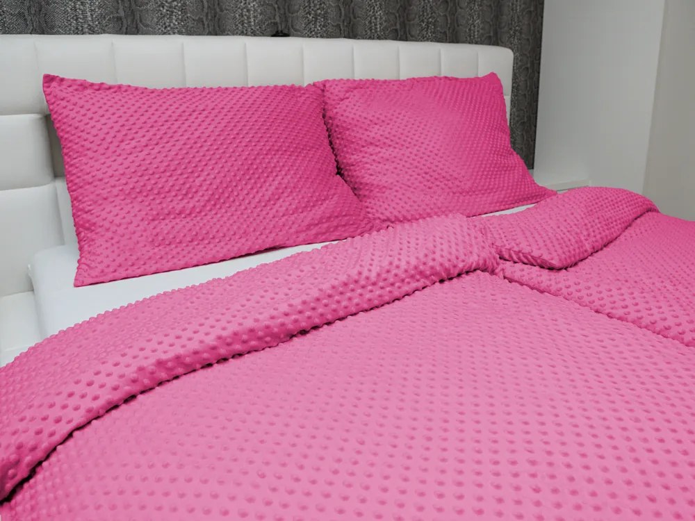 Biante Hrejivé posteľné obliečky Minky 3D bodky MKP-020 Ružovo fialové Jednolôžko 140x200 a 70x90 cm