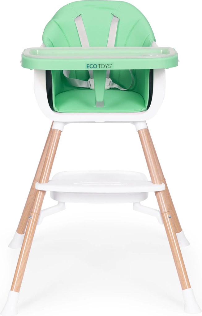 Detská jedálenská stolička 2v1 ECOTOYS zelená, odnímateľná tácka, 5-bodové pásy