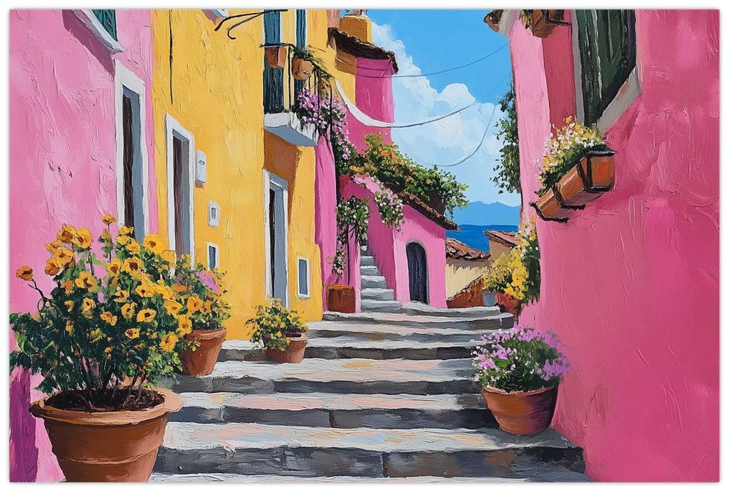 Obraz - Ružová ulička (90x60 cm)