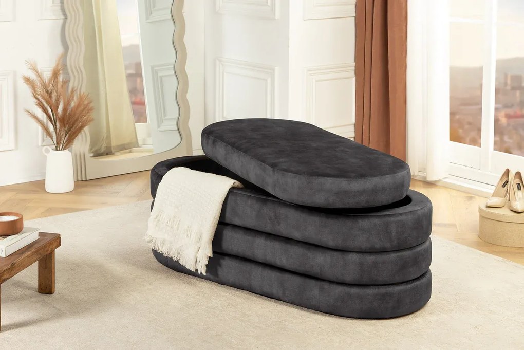 Dizajnová lavica s úložným priestorom GREY VELVET 115 cm – štýlový úložný box