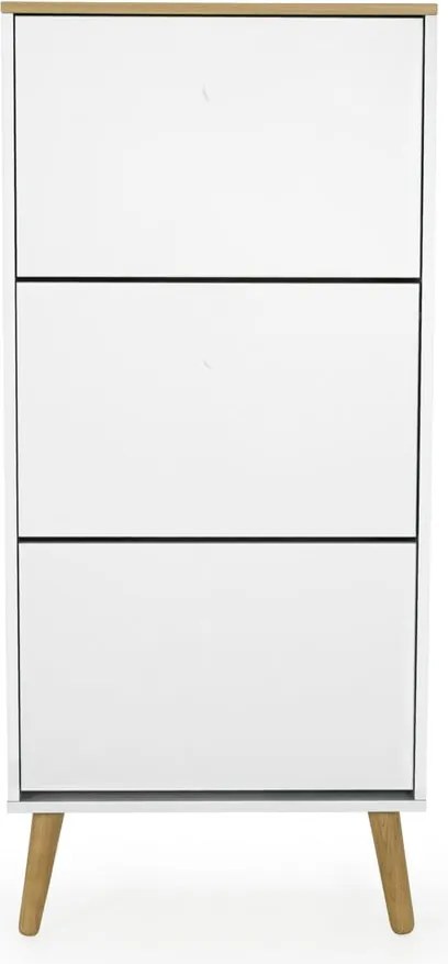 Biela skrinka na topánky s detailmi v dekore dubového dreva s 3 výkopy Tenzo Dot