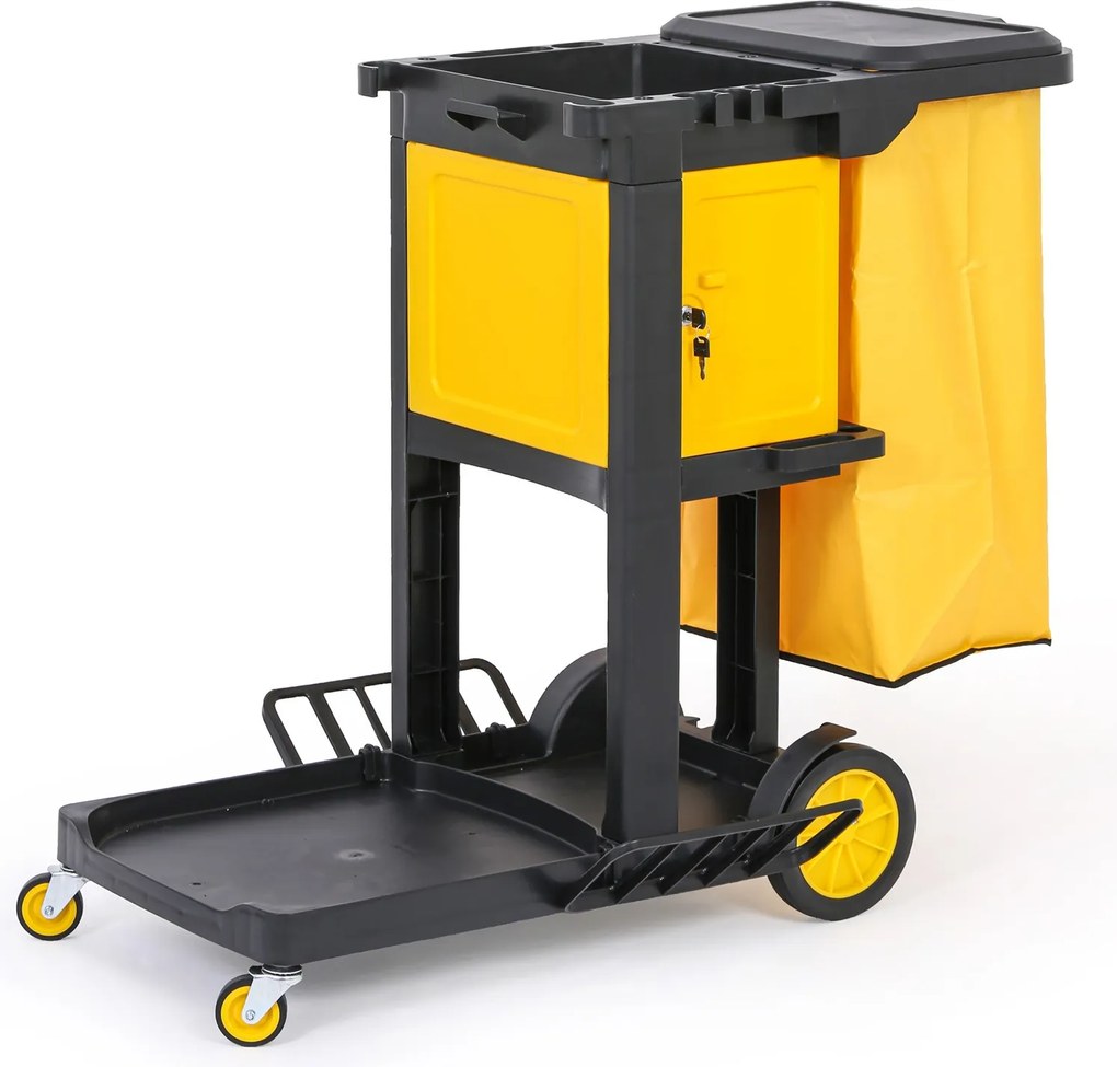 Profesionálny upratovací vozík s držiakmi mopov, skrinkou a vrecom s vekom, 1120 × 710 × 990 mm