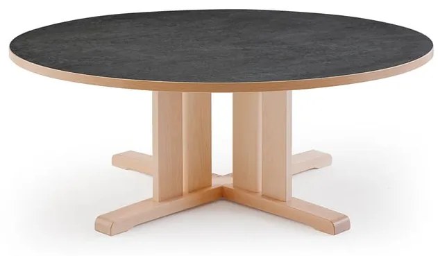 Stôl KUPOL, okrúhly, Ø1200x500 mm, linoleum - tmavošedá, breza