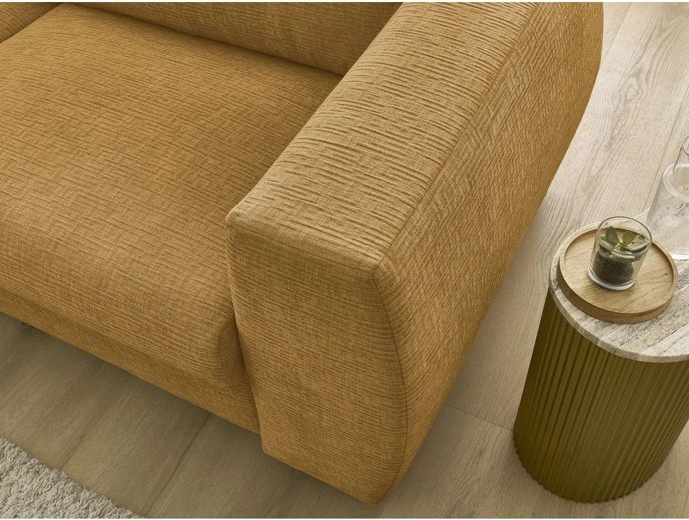 Ženilková pohovka na každodenné spanie/rozkladacia v horčicovej farbe 220 cm Hugo – Bobochic Paris