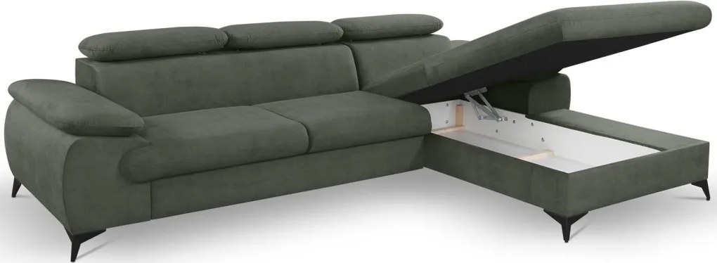 Rohová sedacia súprava Scala, olivovo zelená látka, pravý roh