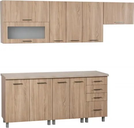 Kuchyňská linka MDF 240cm - typ II, Korpus: Béž pieskový / Dvierka: Crosline ciemny