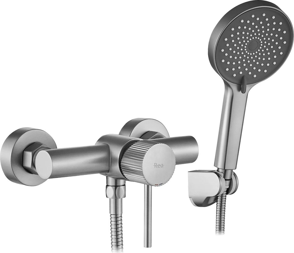 Rea Lungo Stripe, sprchová batéria s ručnou sprchovou súpravou, brúsená oceľ, REA-B9491