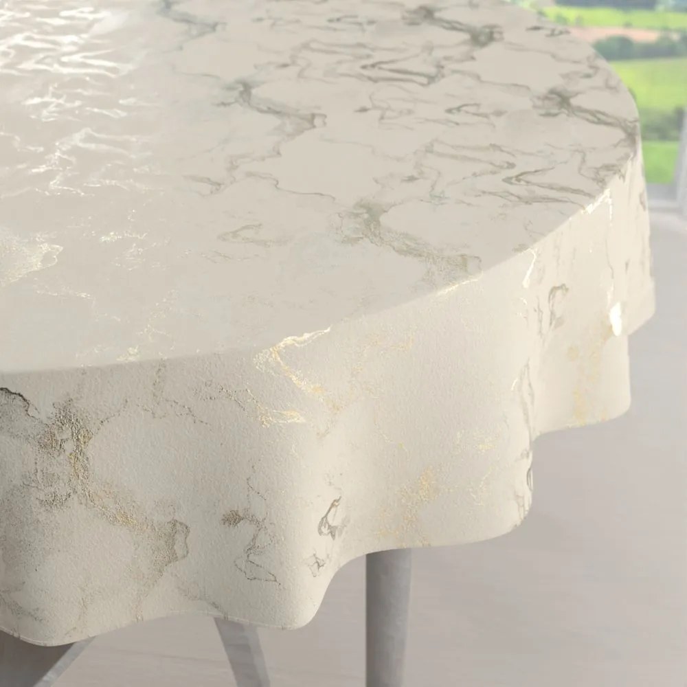 Biante Zamatový okrúhly obrus Isabela IBL-017 Zlatý/dymový mramor na smotanovom Ø 140 cm