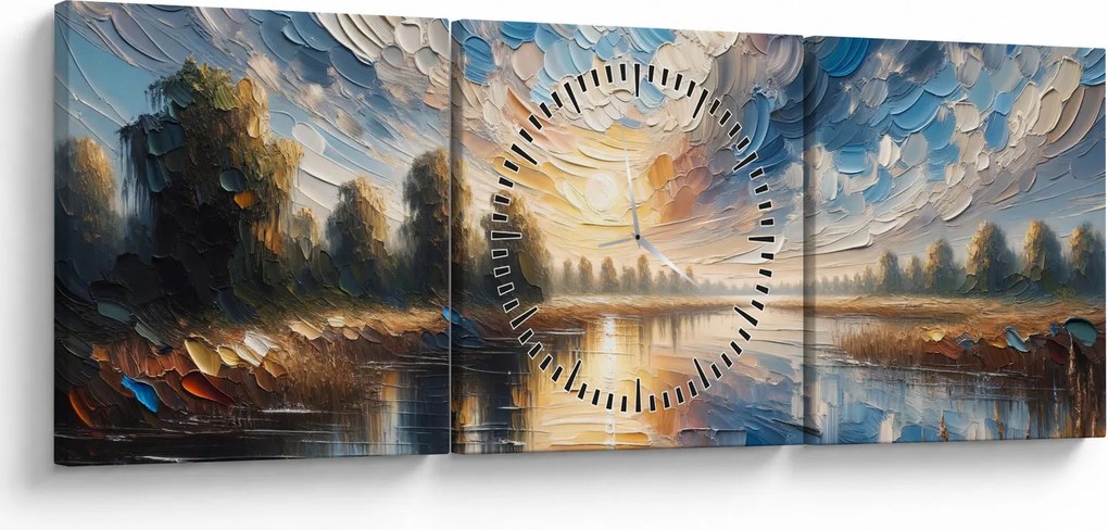 Obraz - Maľba slnka nad vodou (s hodinami) (90x30 cm)