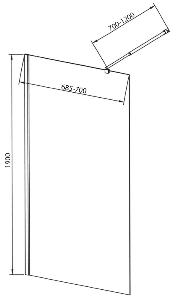 Aqualine, WALK-IN stena na inštaláciu na múr so vzperou, jednodielna, 700 mm, sklo číre, WI071