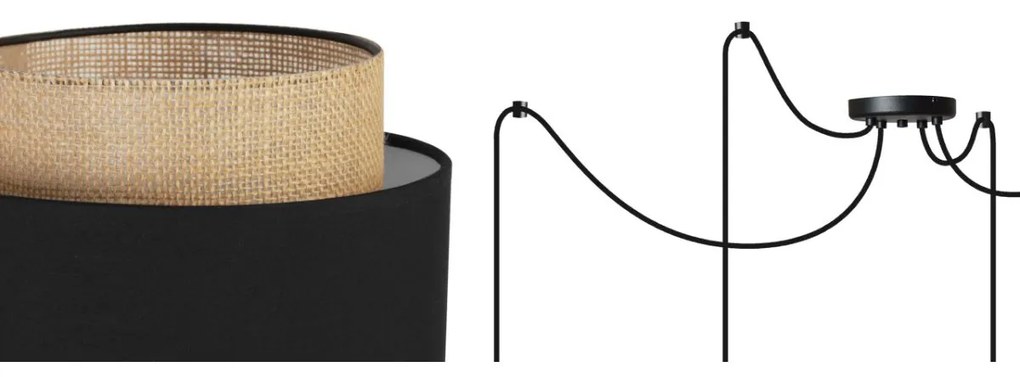 Závesné svietidlo Boho Spider, 4x jutové/čierne textilné tienidlo