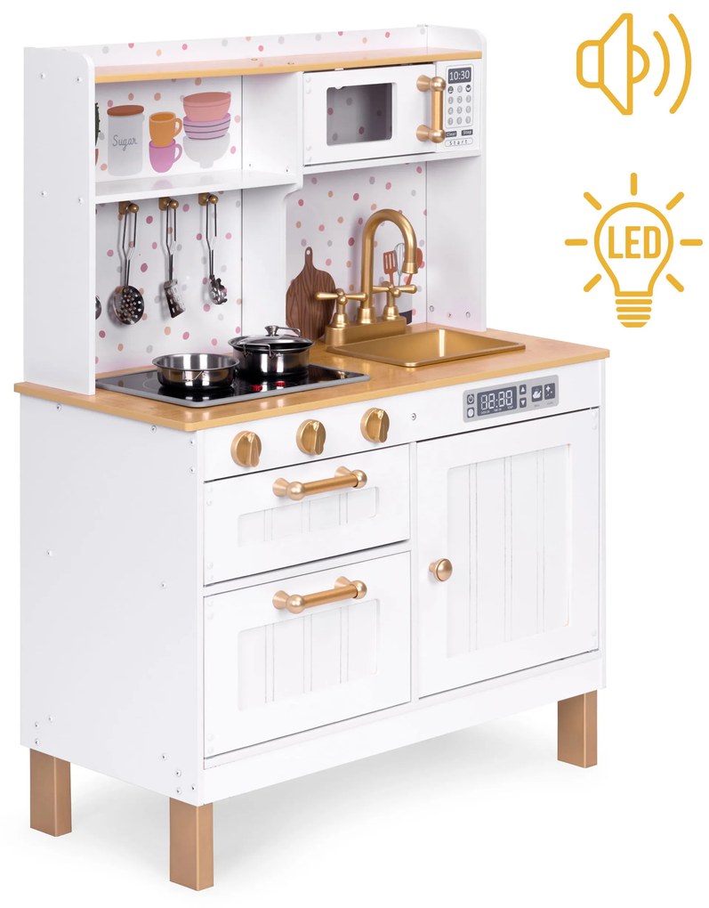 ECOTOYS Detská veľká drevená kuchynka so svetlom a zvukom