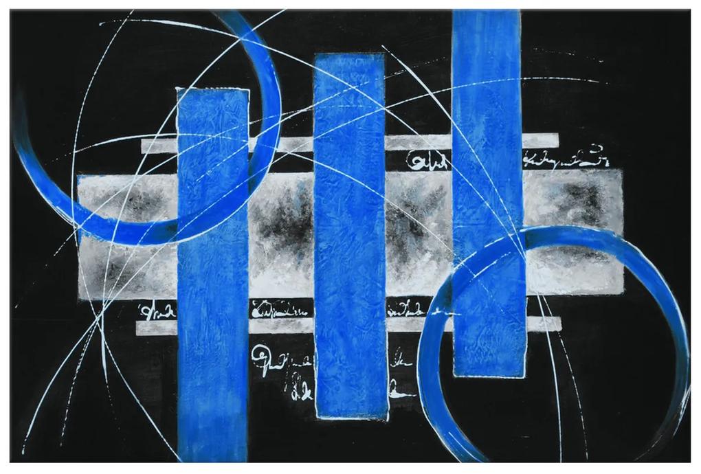 Gario Ručne maľovaný obraz Modré línie Rozmery: 120 x 80 cm