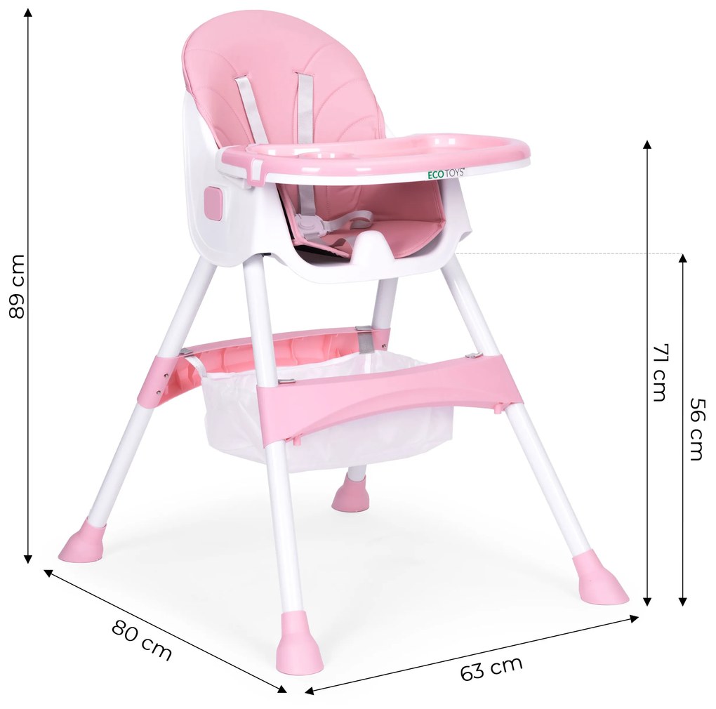 Detská stolička na kŕmenie, ružová, ECOTOYS