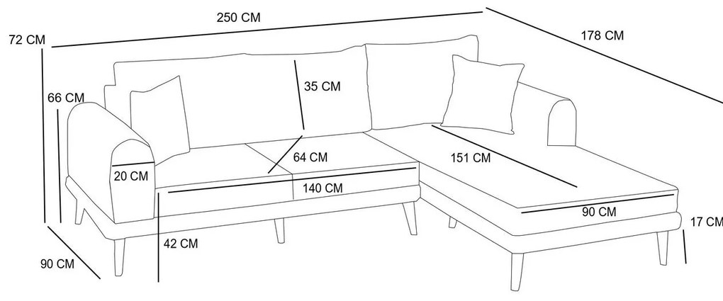 Rohová sedačka Sorenella (L) (sivá). Akcia -18%. Vlastná spoľahlivá doprava až k Vám domov. 1101786