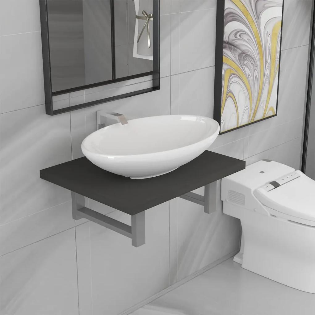 vidaXL Dvojdielna sada kúpeľňového nábytku sivá keramická