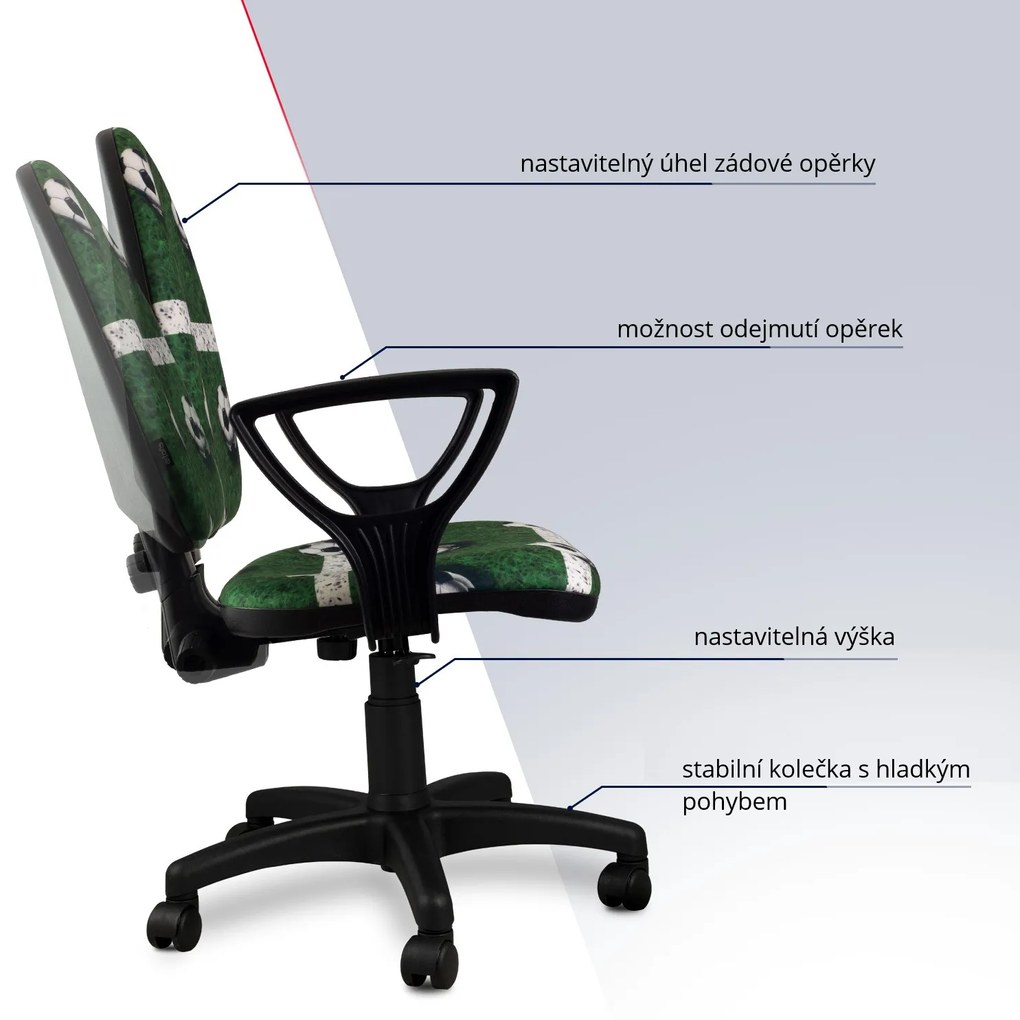 Detská otočná stolička BRANDON - FUTBAL zelená