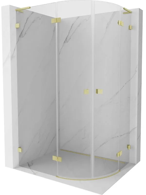 Mexen Lunar, L polkruhový výklopný sprchový kút 90 x 80 cm, 8mm číre sklo, zlatý matný profil, 833L-090L-080P-55-00