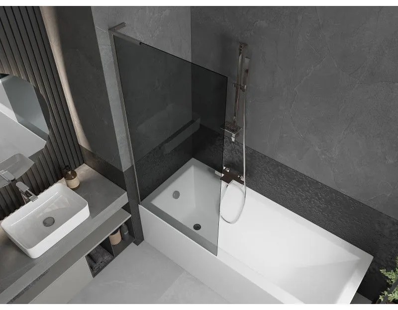 Mexen Next L, 1-krídlová vaňová zástena 80 x 150 cm, 6mm šedé sklo, chrómový profil, 895-080-000-03-40-01