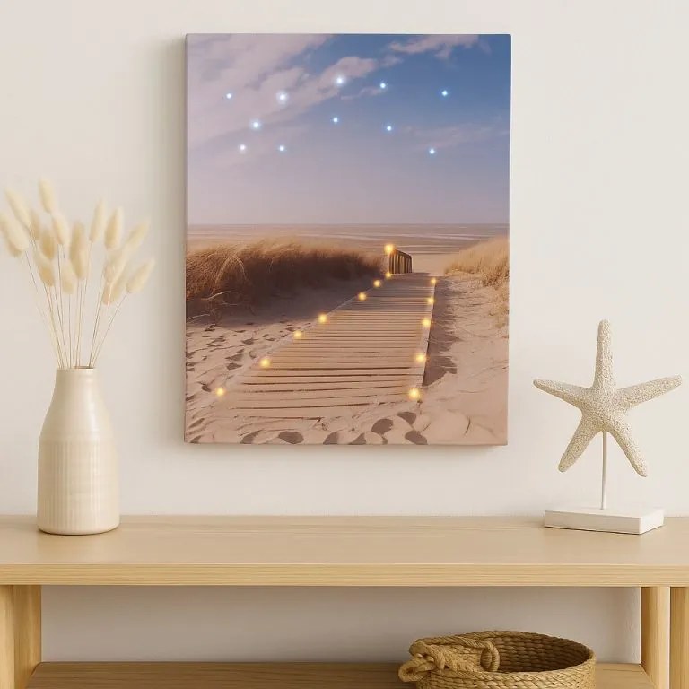 Nexos 74518 Nástenná maľba piesočná cesta na pláž, 30 LED, 30 x 40 cm