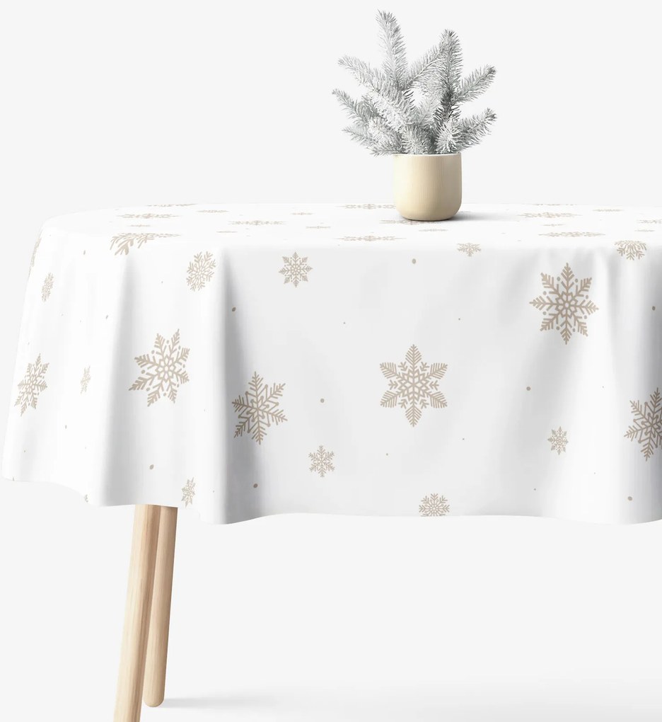 Goldea oválny obrus 100% bavlnené plátno - snehové vločky na bielej 140 x 180 cm
