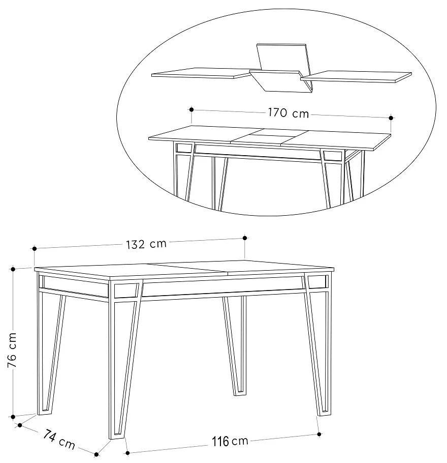 Rozkladací jedálenský stôl Raheema 132-170 cm vzor dub