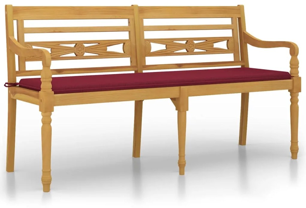 vidaXL Lavička Batavia s vínovočervenou podložkou 150 cm tíkový masív
