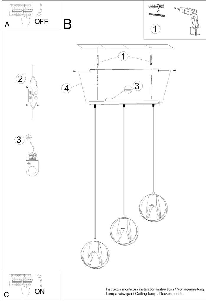 Závesné svietidlo Tulos 3l, 3x biele kovové tienidlo
