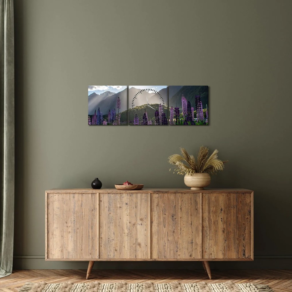 Obraz - Scenérie vlčích bôbov (s hodinami) (90x30 cm)