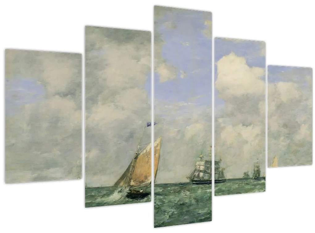 Obraz - Eugène Boudin, Ships and Sailing Boats Leaving Le Havre, reprodukcia (150x105 cm)