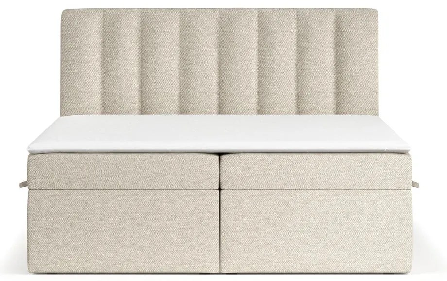 Béžová boxspring posteľ s úložným priestorom 140x200 cm Novento – Maison de Rêve