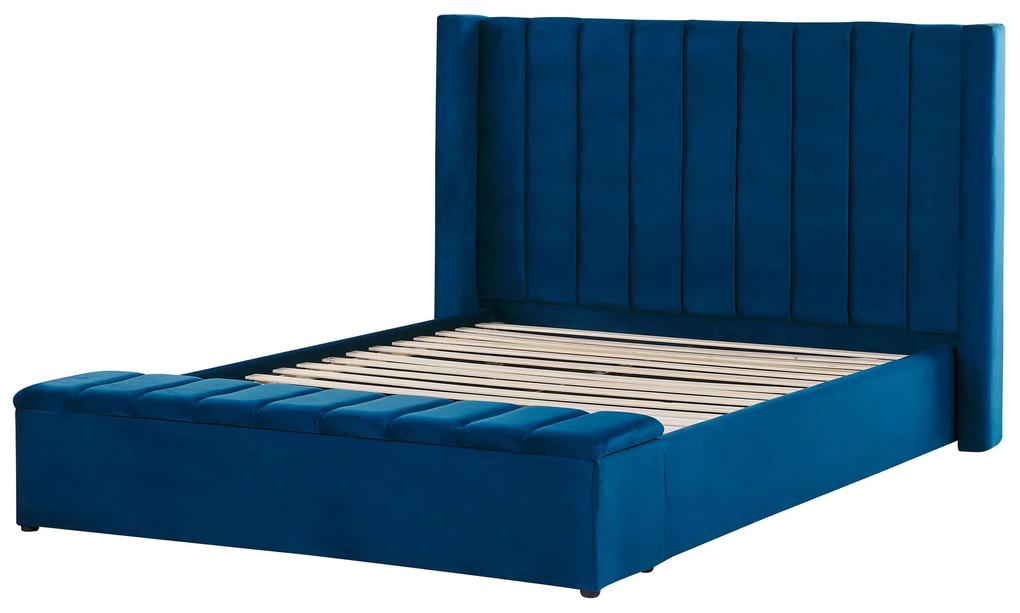 Zamatová posteľ s úložným priestorom 160 x 200 cm modrá NOYERS Beliani