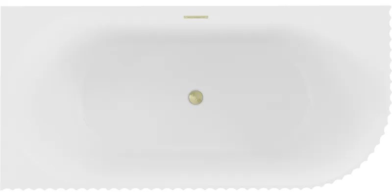 Mexen Gia, voľne stojaca rohová vaňa, drážkovaná, ľavá, 150 x 75 cm, biela matná, zlatý matný prepad, 52701507501L-55