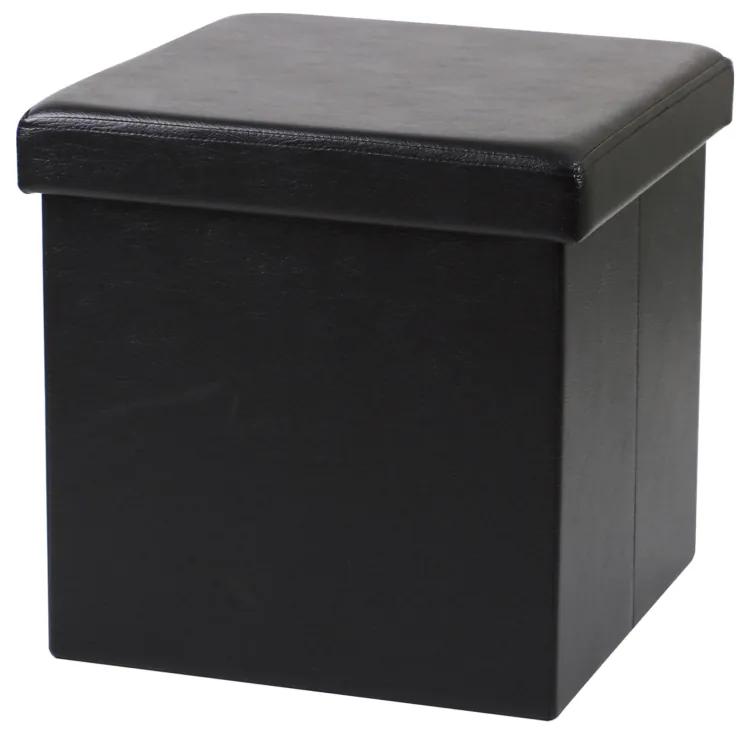 DOCHTMANN Skladací taburet, čierna koženka 38x38x38cm
