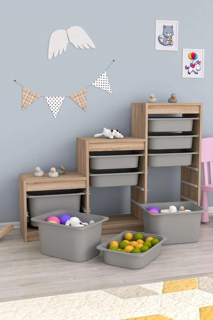 Organizér na hračky Dremonka 9 (dub sonoma + sivá). Akcia -20%. Vlastná spoľahlivá doprava až k Vám domov. 1124324