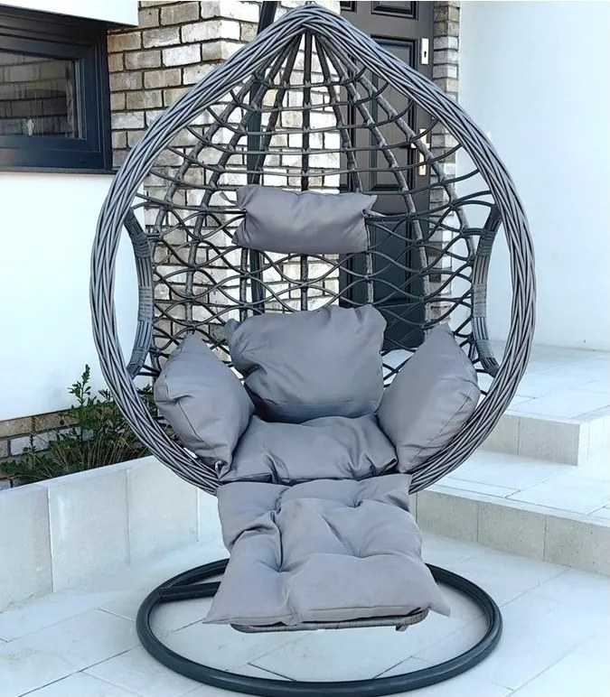 Sivé závesné kreslo s podnožkou DOMINIKANA WAVES