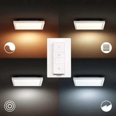 PHILIPS HUE Stropný LED šikovný stmievateľný panel HUE AURELLE s vypínačom, 19W, teplá biela-studená biela, štvo