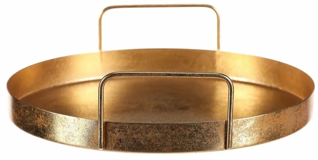 Kovový podnos s uchami, priemer 25 cm, okrúhly,zlatý