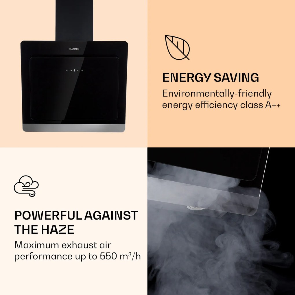 Klarstein Aurora 60 Smart, digestor, 60 cm, komínový, 550 m³/h, LED podsvietenie, A++, biely