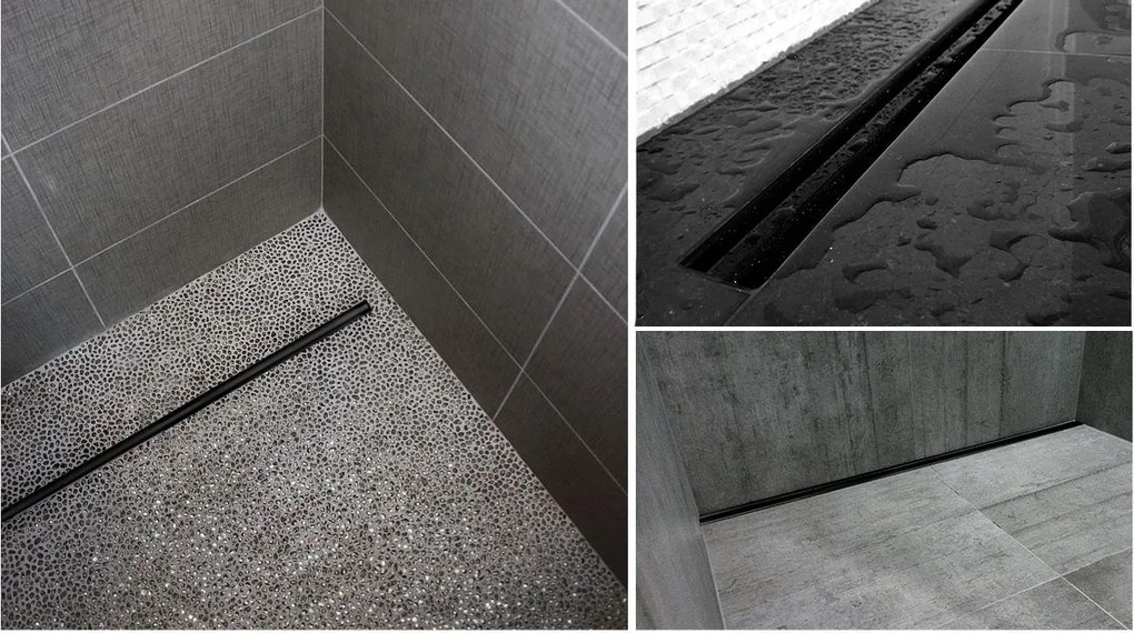 Rea Lineárny nerezový odtokový žľab NEO SLIM BLACK PRO 60 cm s 360° stupňovým sifónom, čierny, REA-G8900