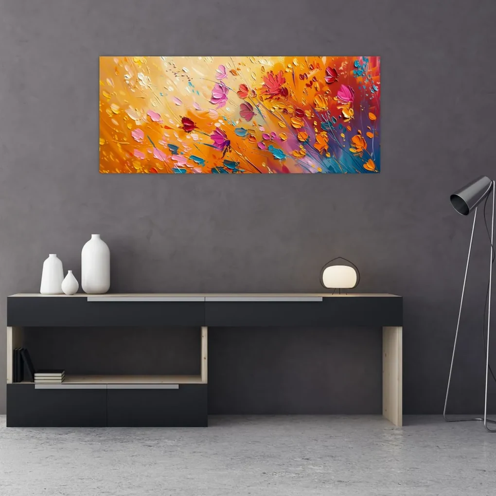 Obraz - Maľba farebných kvetov (120x50 cm)