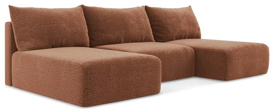 Rozkladacia/s úložným priestorom rohová pohovka v tehlovej farbe Kalena – Makamii