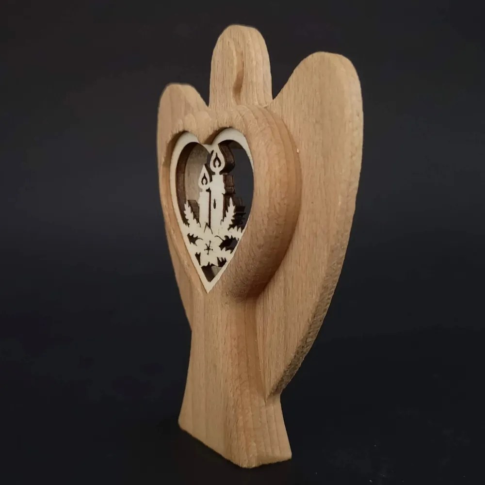 AMADEA Drevený anjel s vkladom - sviečky, masívne drevo, výška 10 cm