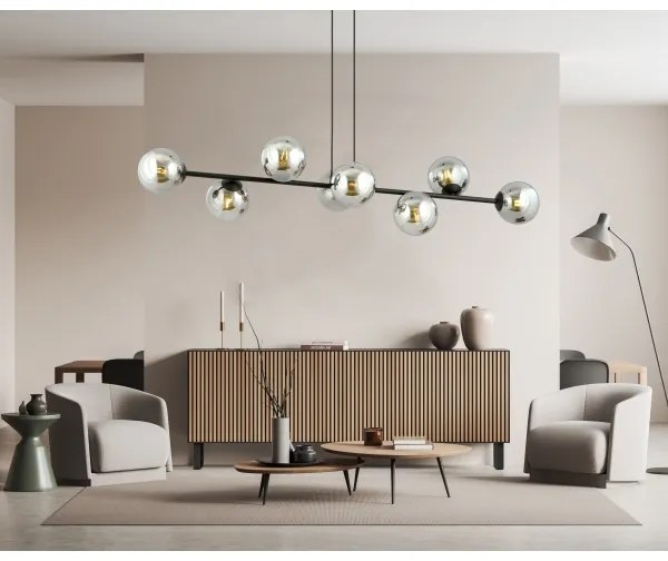 Luster na lanku ROSSI 8xE14/10W/230V čierna/šedá