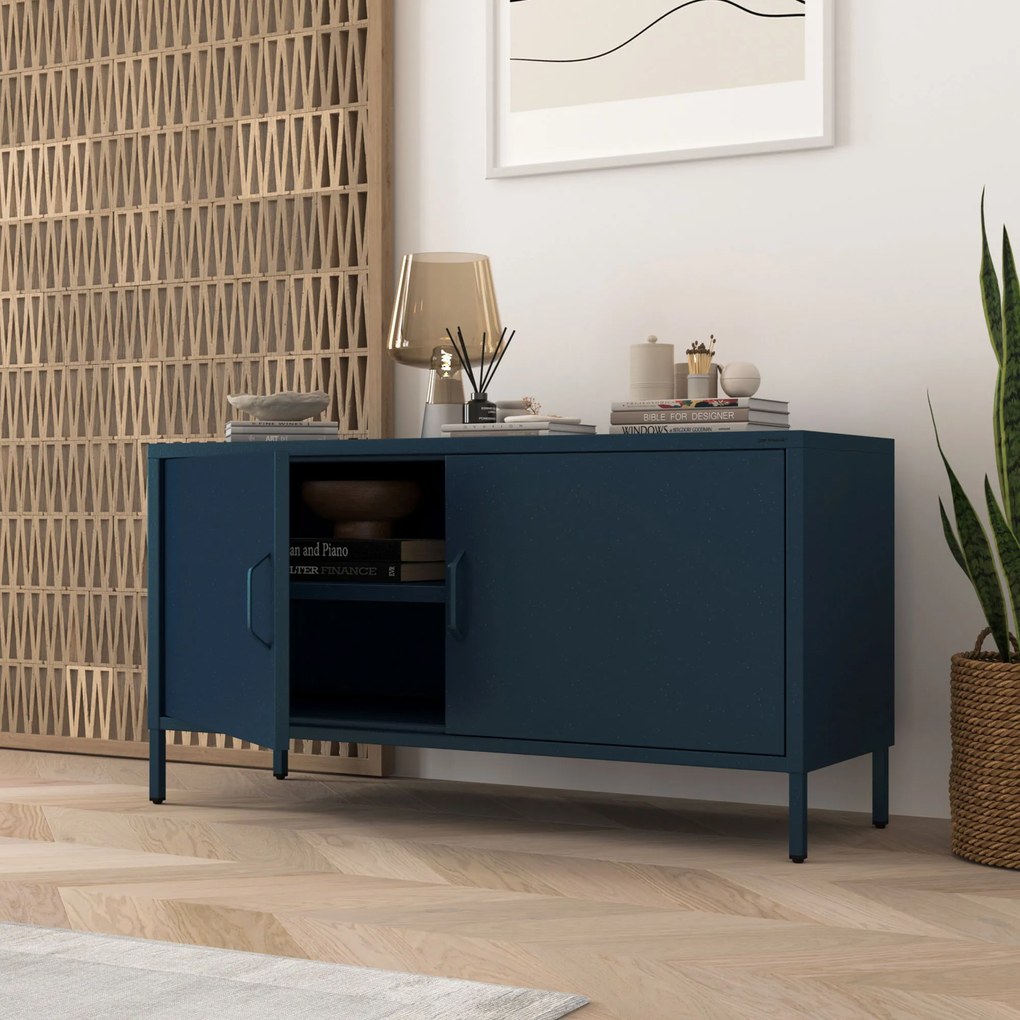 TV skrinka kovová na nožičkách tmavomodrá, 1150x595x400 mm: ROSA Modern