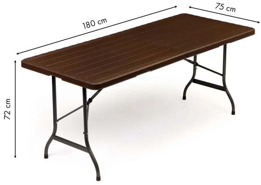 Záhradný cateringový stôl rozkladací 180 cm - hnedý s imitáciou dreva
