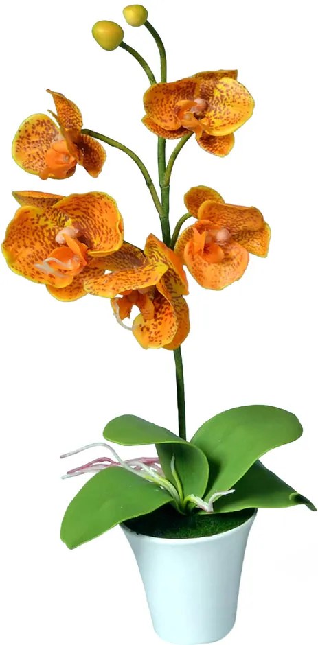 Umelá Orchidea v kvetináči oranžová, 35 cm