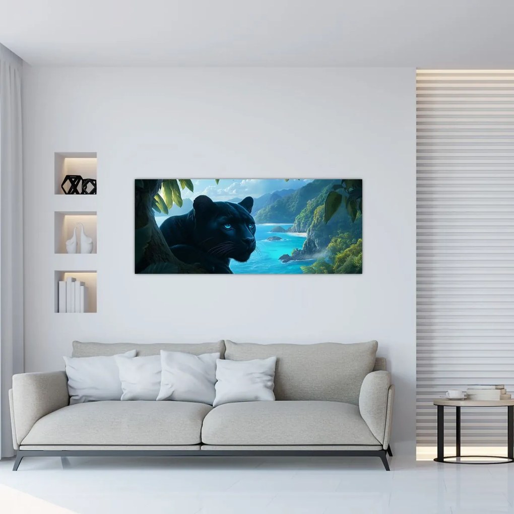 Obraz - Čierny panter v džungli (120x50 cm)