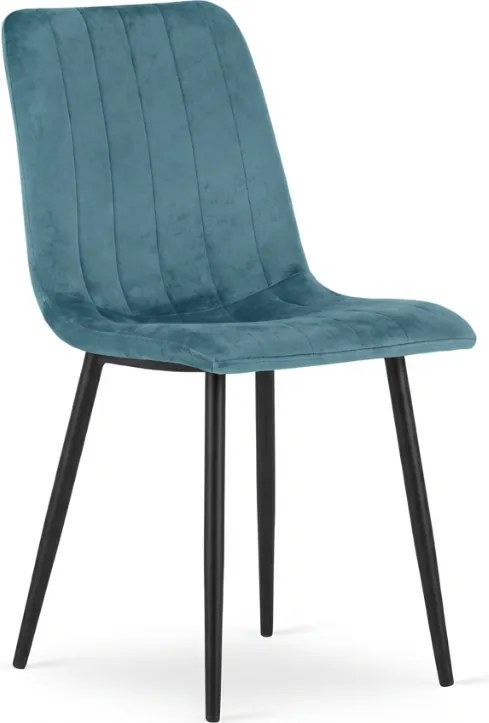 Petrolejová zamatová stolička LAVA PETROL BLUE s čiernymi nohami